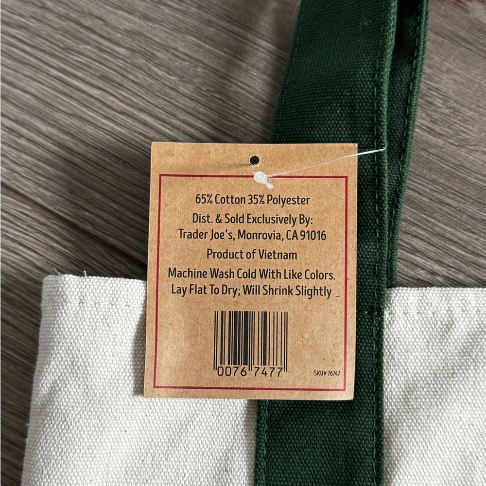 NWT Trader Joe’s Mini Canvas Tote Bag Brand New Dark Green w Red Logo - Picture 4 of 8